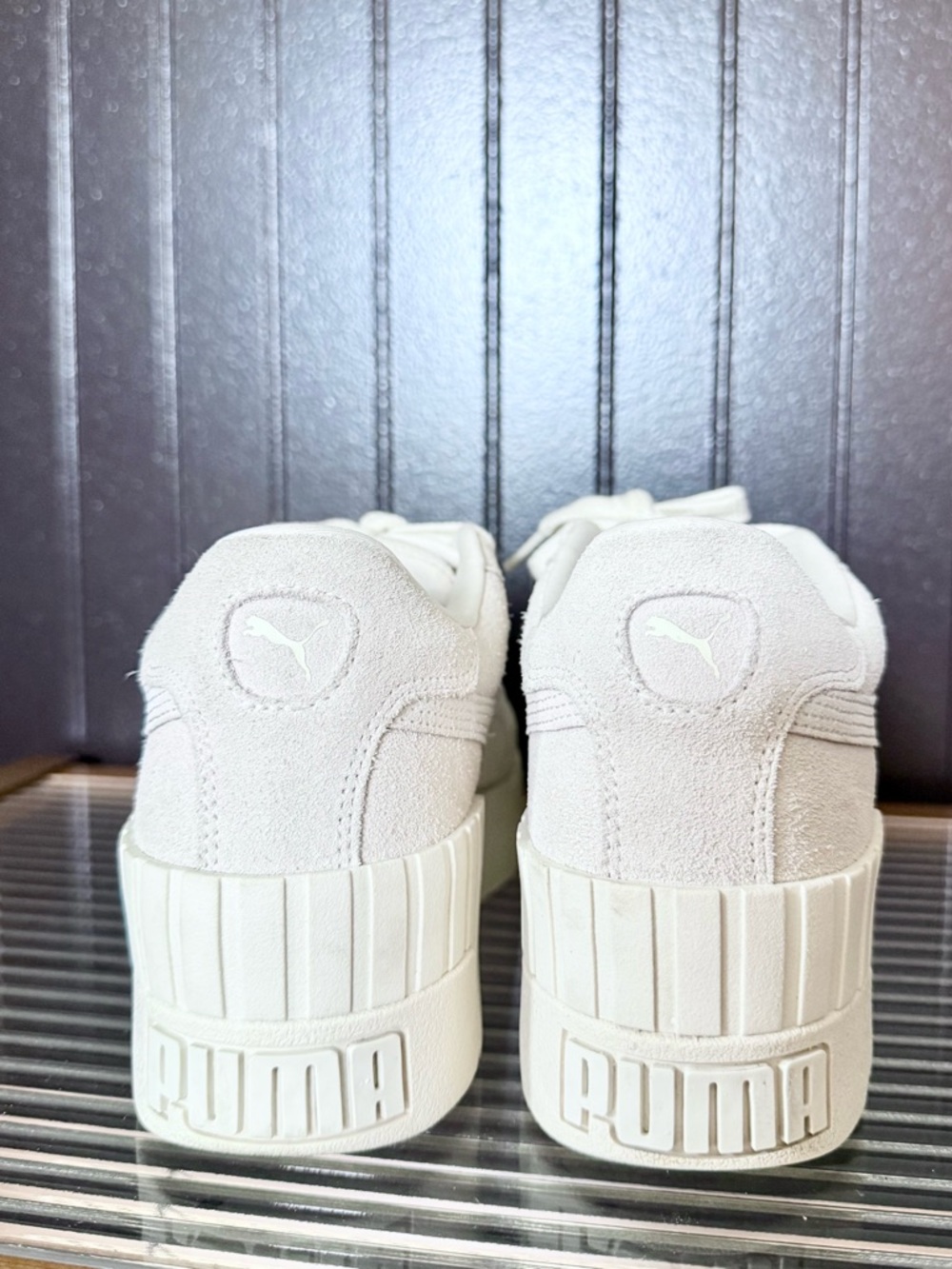 Women's Cream Platform Sneakers - Minimal Suede Lace-Up - Picture 5 of 7